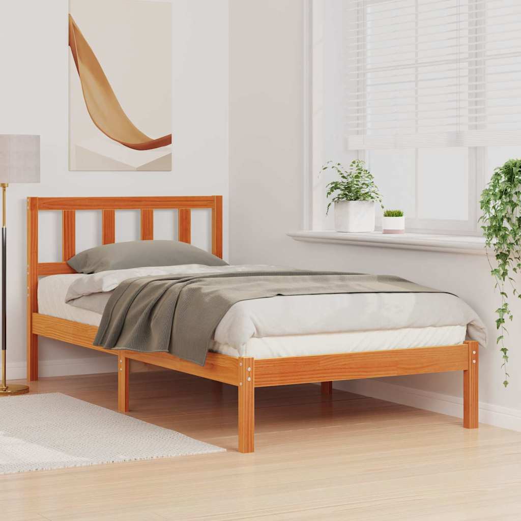 Bed Frame with Headboard Wax Brown 90 x 190 cm Solid Pine Wood