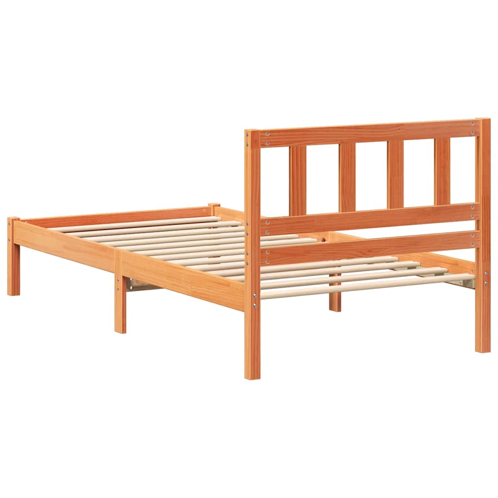Bed Frame with Headboard Wax Brown 90 x 190 cm Solid Pine Wood