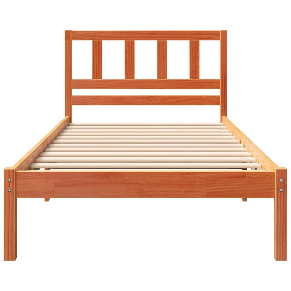 Bed Frame with Headboard Wax Brown 90 x 190 cm Solid Pine Wood