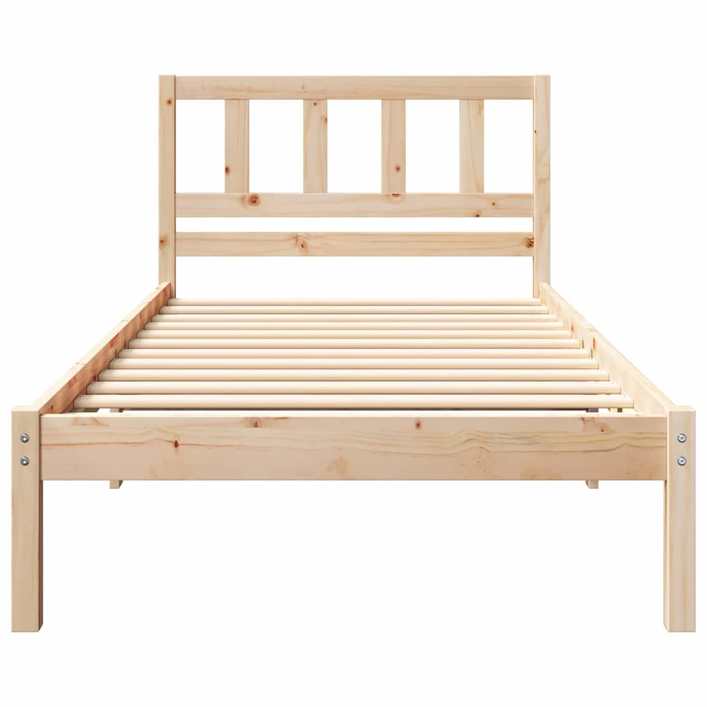 Bed Frame with Headboard Brown 75 x 190 cm Solid Pine Wood