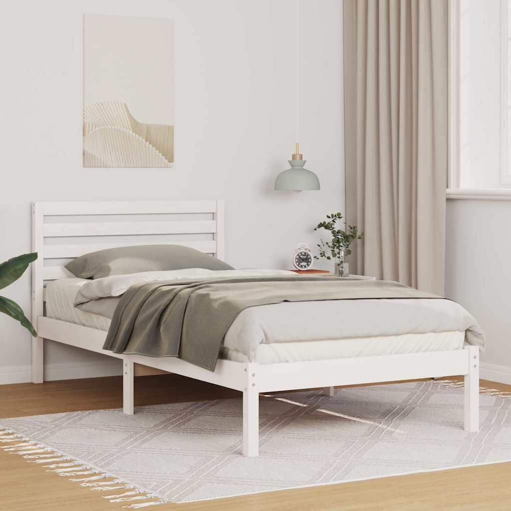 Bed Frame with Headboard White 90 x 200 cm Solid Pine Wood