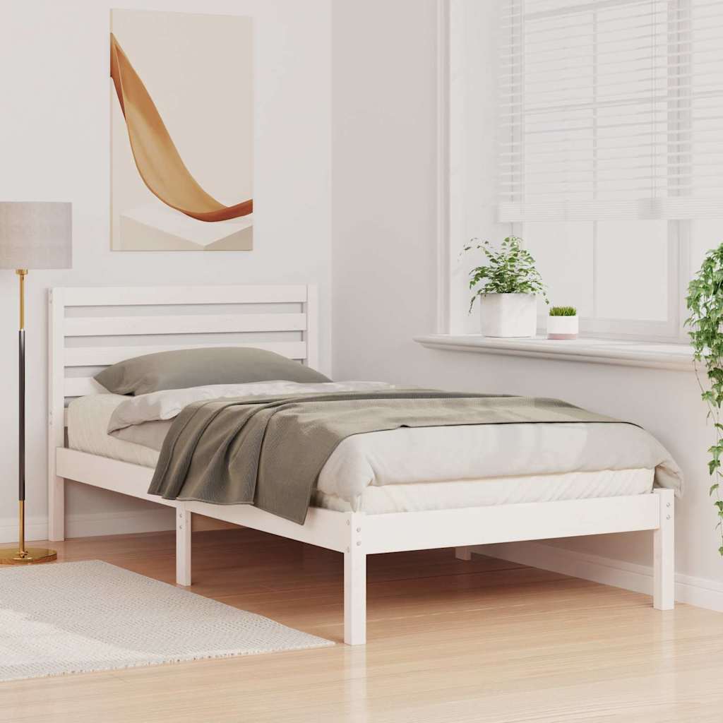 Bed Frame with Headboard White 90 x 200 cm Solid Pine Wood
