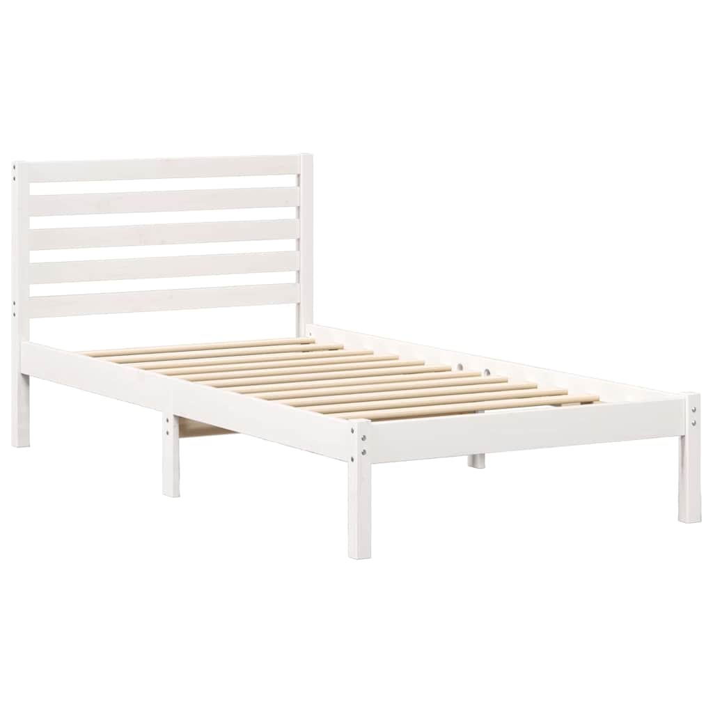 Bed Frame with Headboard White 90 x 200 cm Solid Pine Wood
