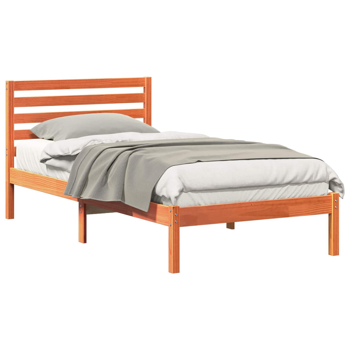 Bed Frame with Headboard Wax Brown 90 x 200 cm Solid Pine Wood