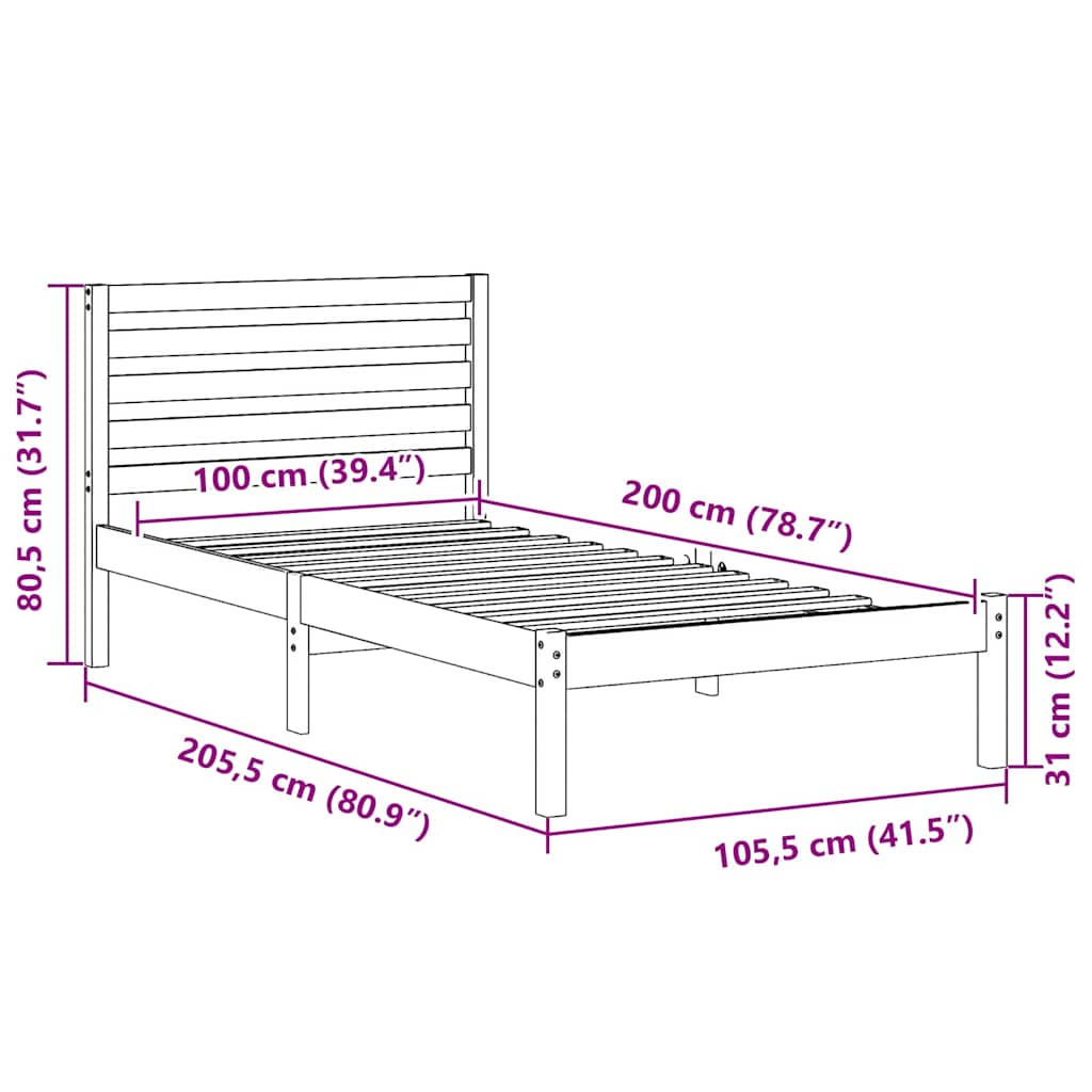 Bed Frame with Headboard Brown 100 x 200 cm Solid Pine Wood