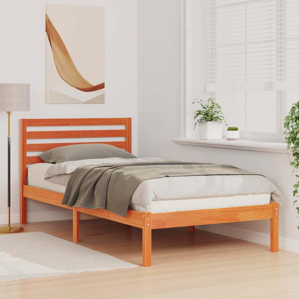 Bed Frame with Headboard Wax Brown 100 x 200 cm Solid Pine Wood