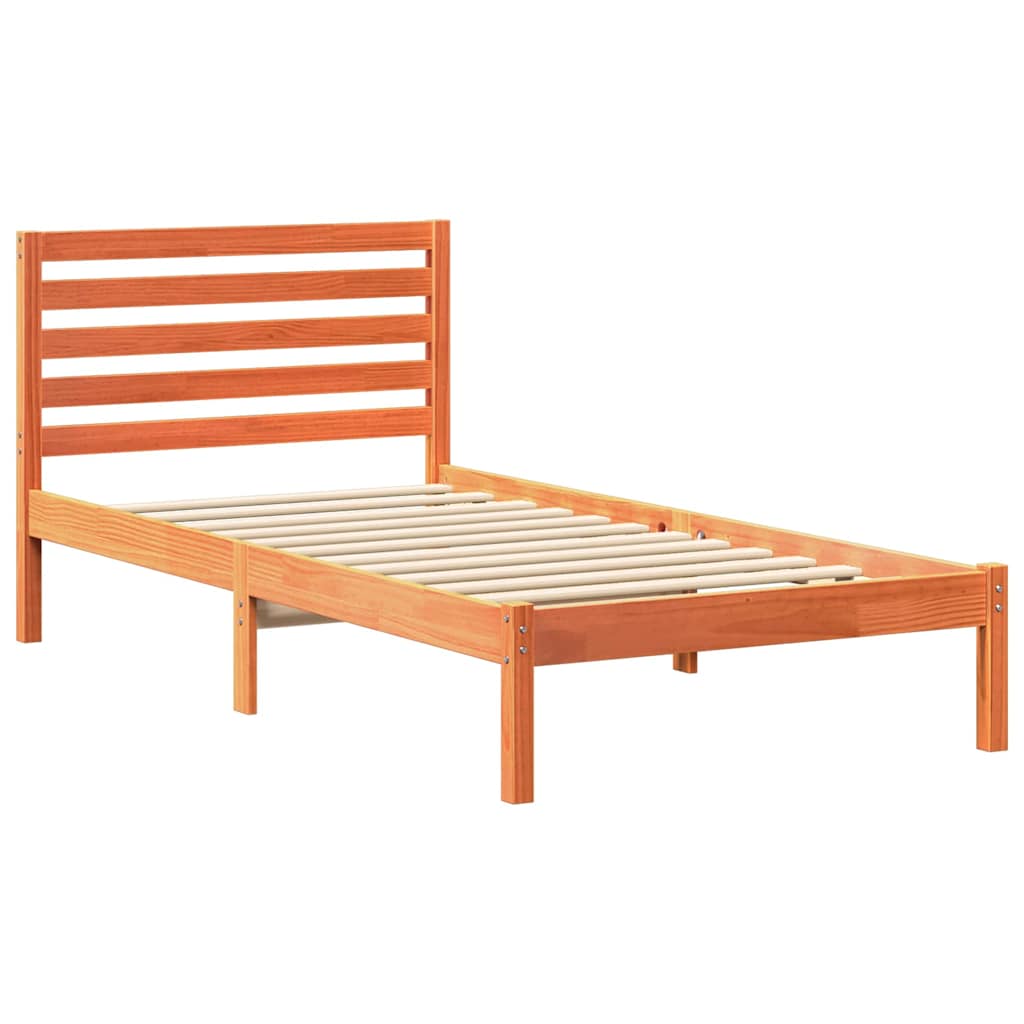 Bed Frame with Headboard Wax Brown 100 x 200 cm Solid Pine Wood