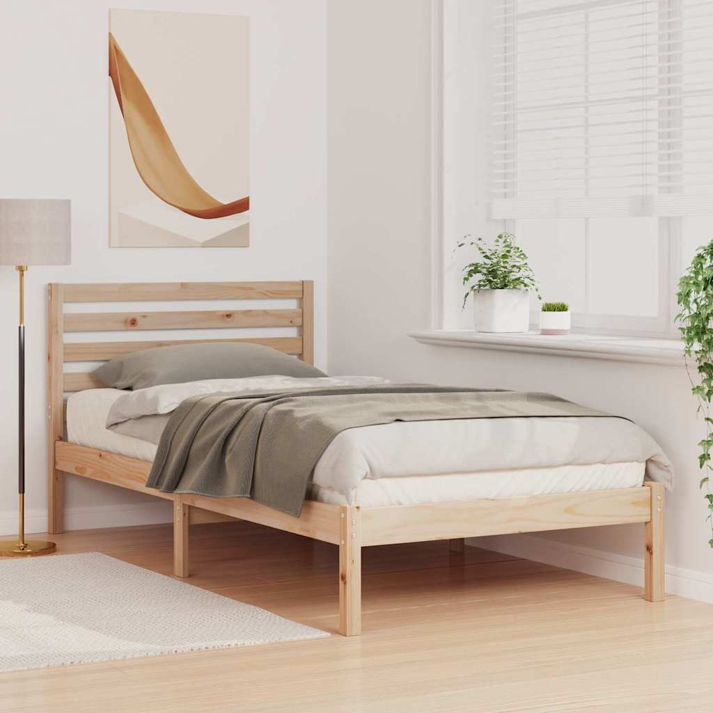 Bed Frame with Headboard Brown 75 x 190 cm Solid Pine Wood