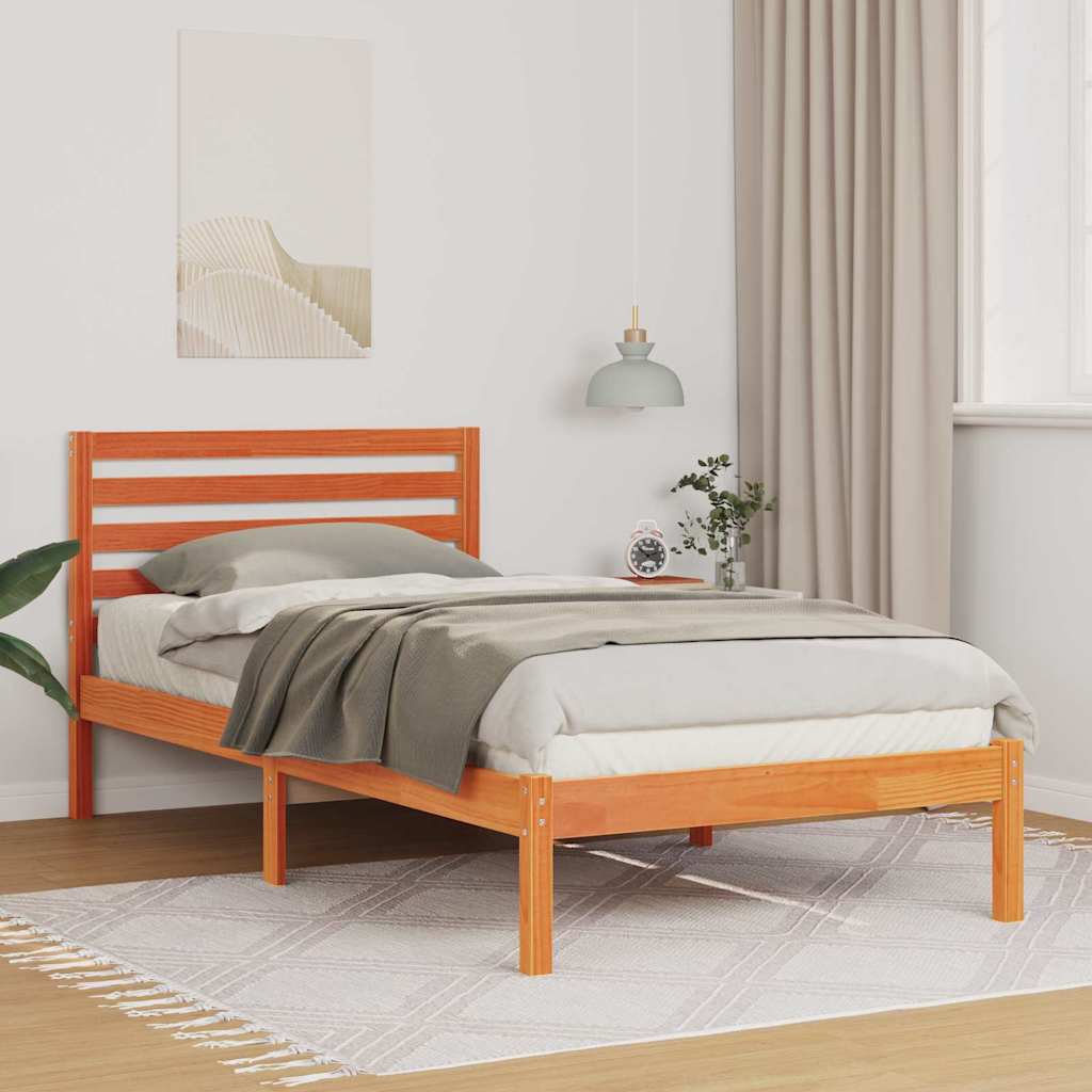 Bed Frame with Headboard Wax Brown 75 x 190 cm Solid Pine Wood