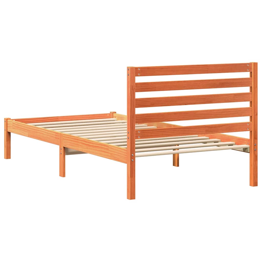 Bed Frame with Headboard Wax Brown 75 x 190 cm Solid Pine Wood