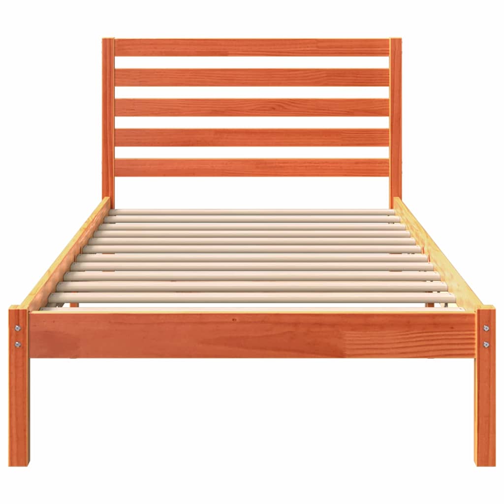 Bed Frame with Headboard Wax Brown 75 x 190 cm Solid Pine Wood