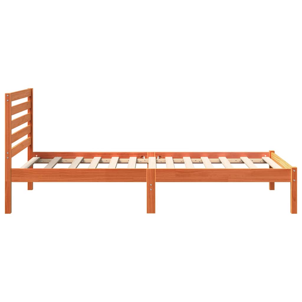 Bed Frame with Headboard Wax Brown 75 x 190 cm Solid Pine Wood