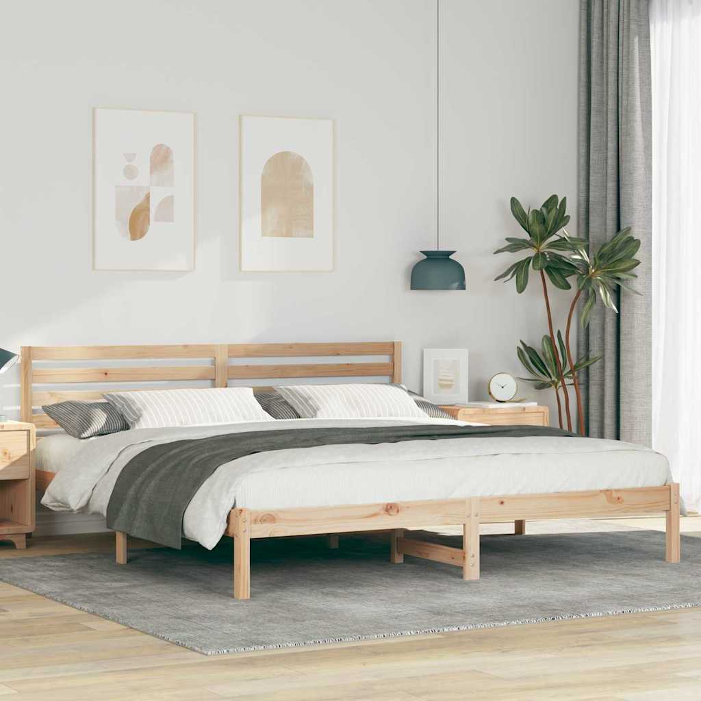 Bed Frame with Headboard Brown 200 x 200 cm Solid Pine Wood