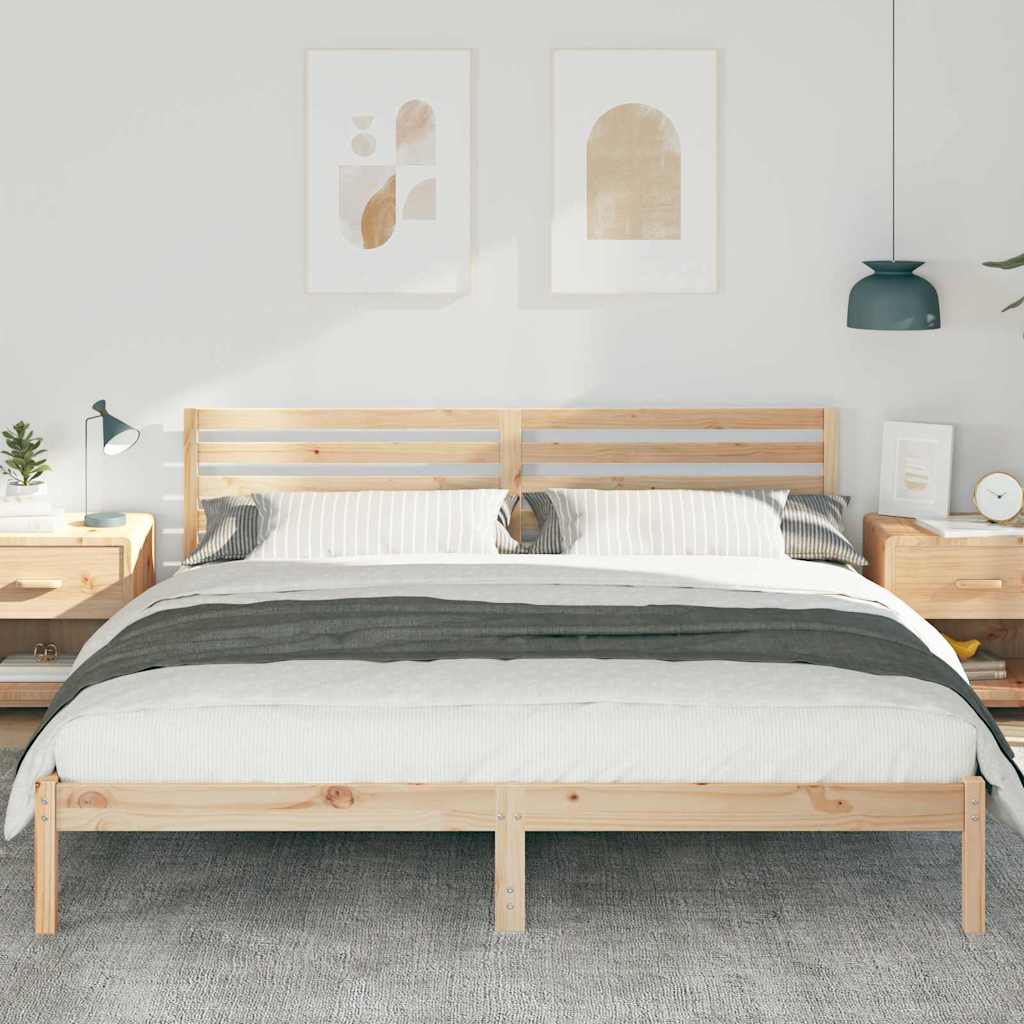 Bed Frame with Headboard Brown 200 x 200 cm Solid Pine Wood