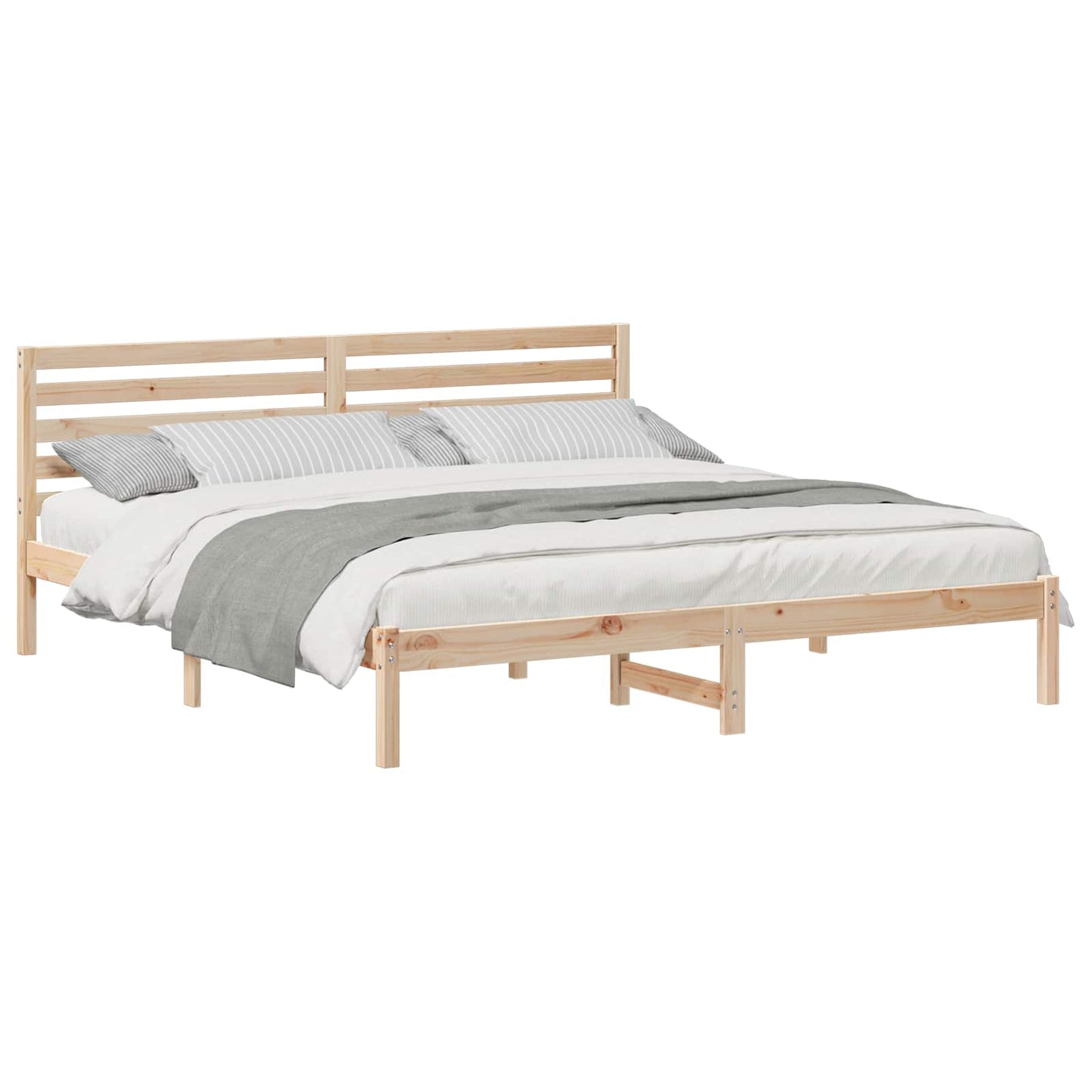 Bed Frame with Headboard Brown 200 x 200 cm Solid Pine Wood