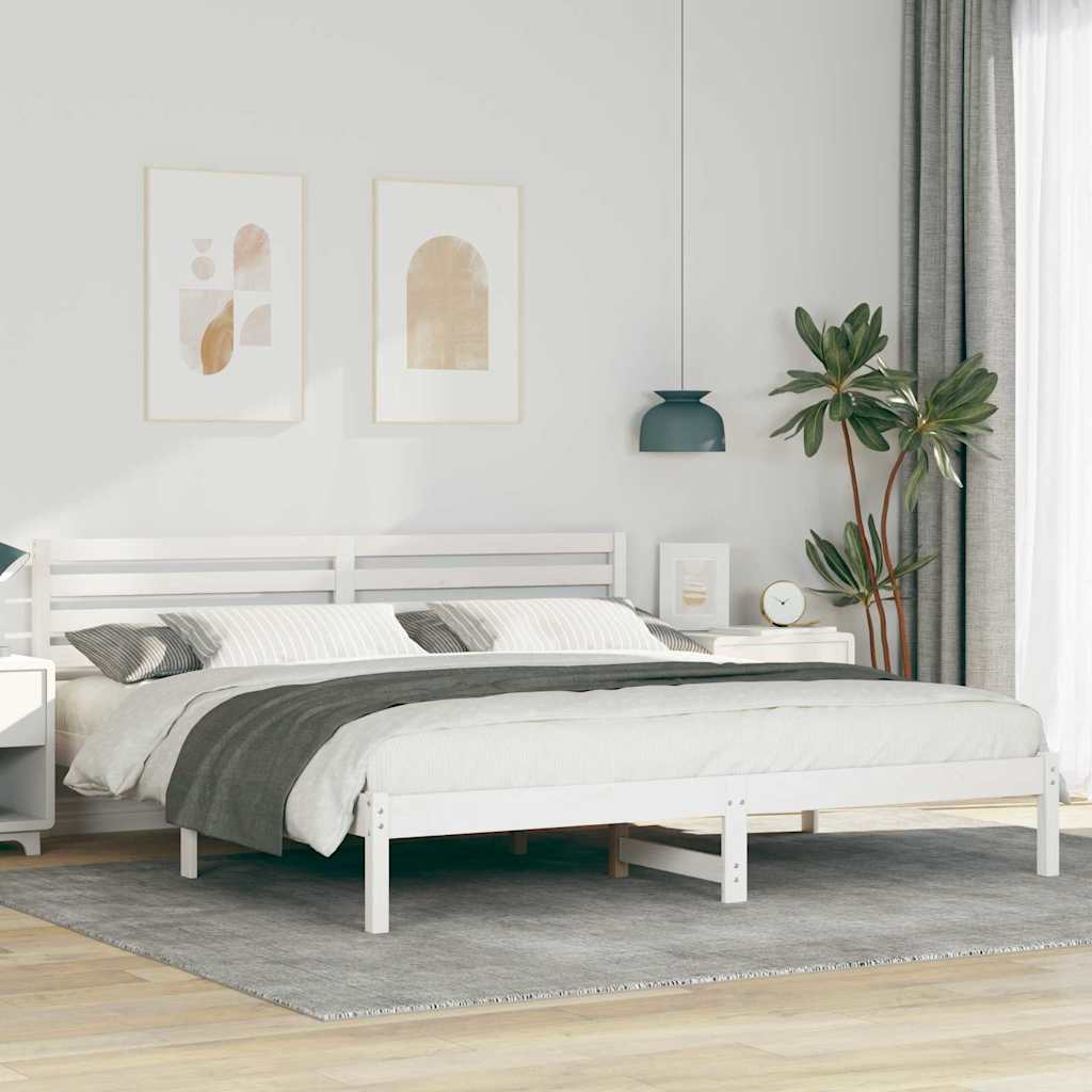 Bed Frame with Headboard White 200 x 200 cm Solid Pine Wood