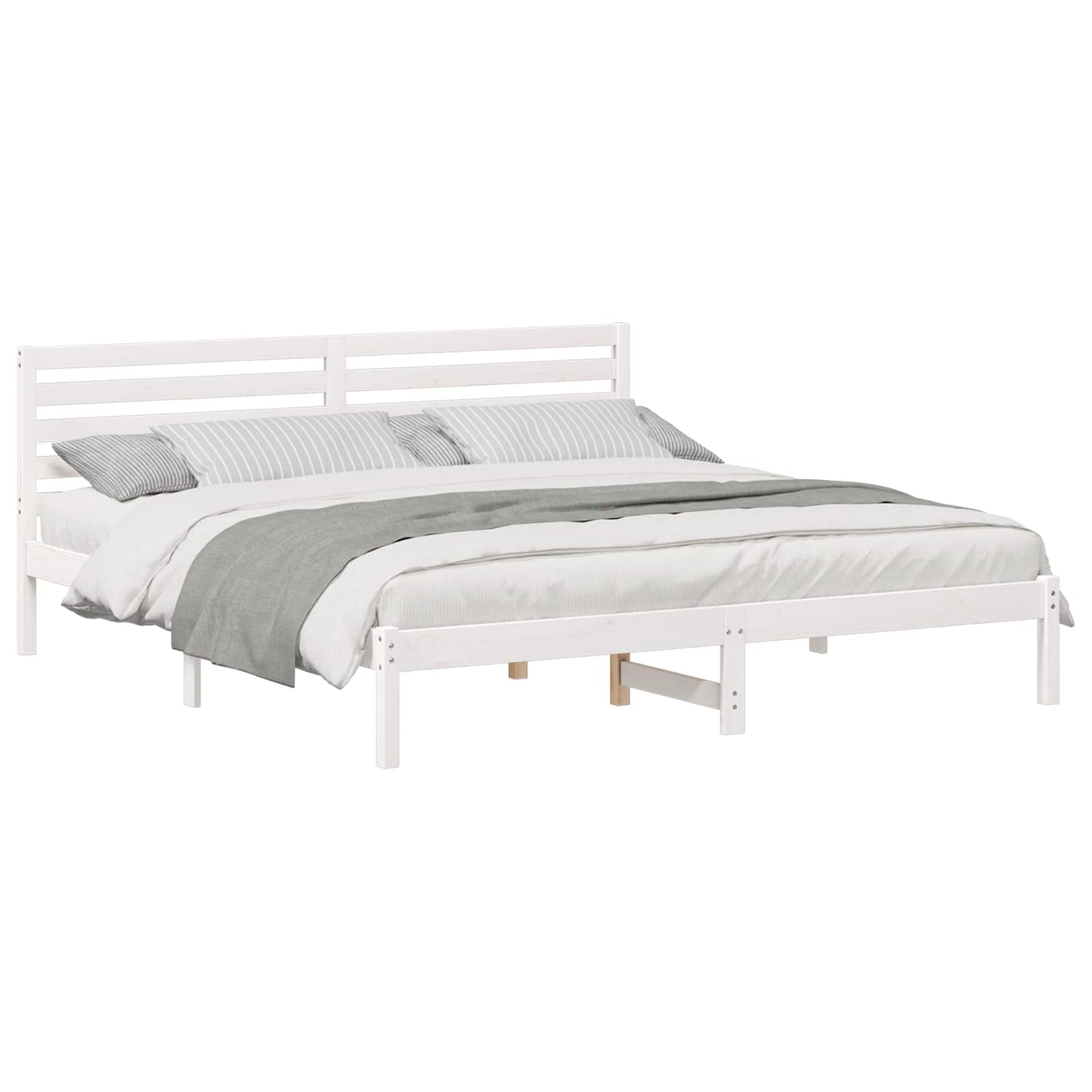 Bed Frame with Headboard White 200 x 200 cm Solid Pine Wood