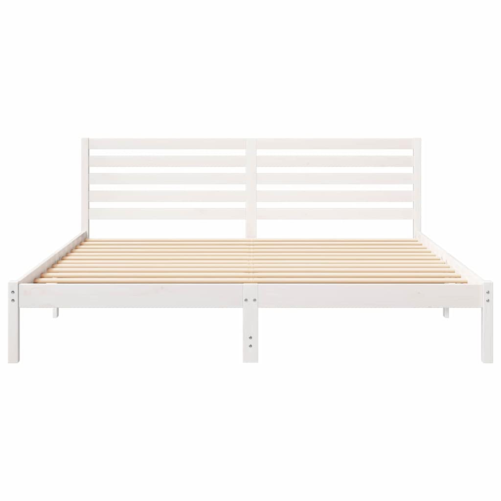 Bed Frame with Headboard White 200 x 200 cm Solid Pine Wood