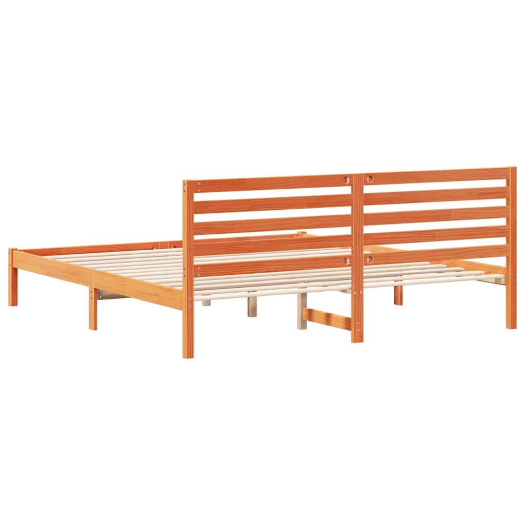 Bed Frame with Headboard Wax Brown 200 x 200 cm Solid Pine Wood