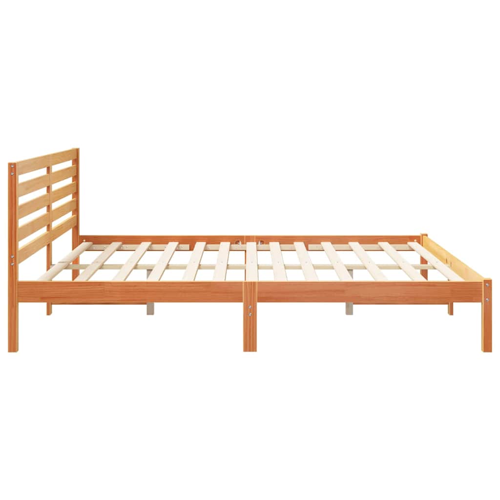 Bed Frame with Headboard Wax Brown 200 x 200 cm Solid Pine Wood