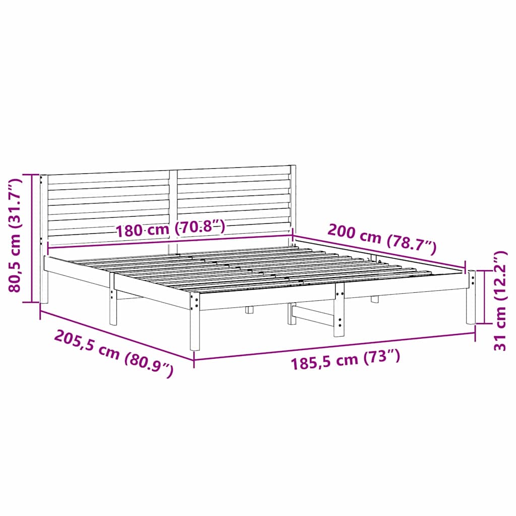 Bed Frame with Headboard White 180 x 200 cm Solid Pine Wood