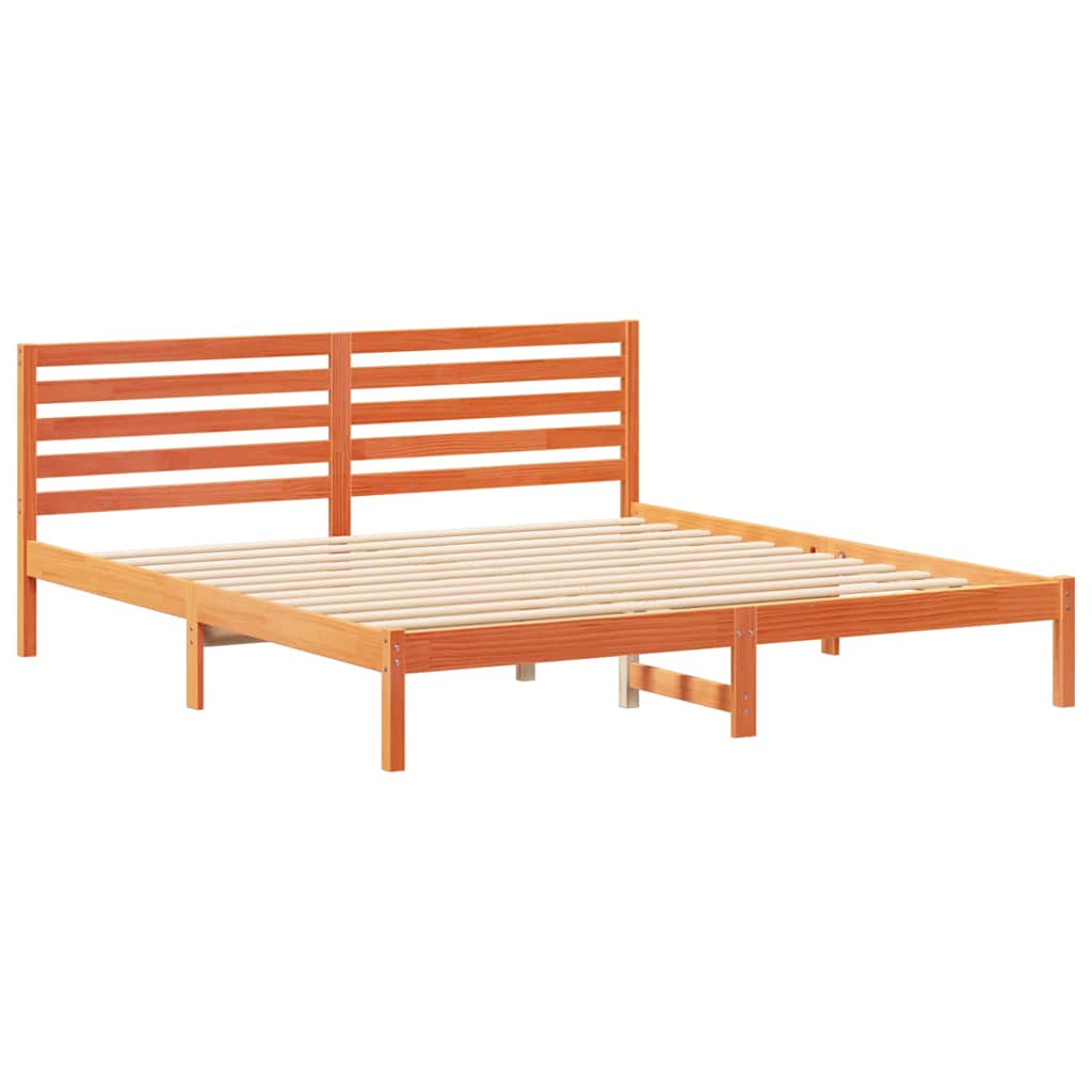 Bed Frame with Headboard Wax Brown 180 x 200 cm Solid Pine Wood