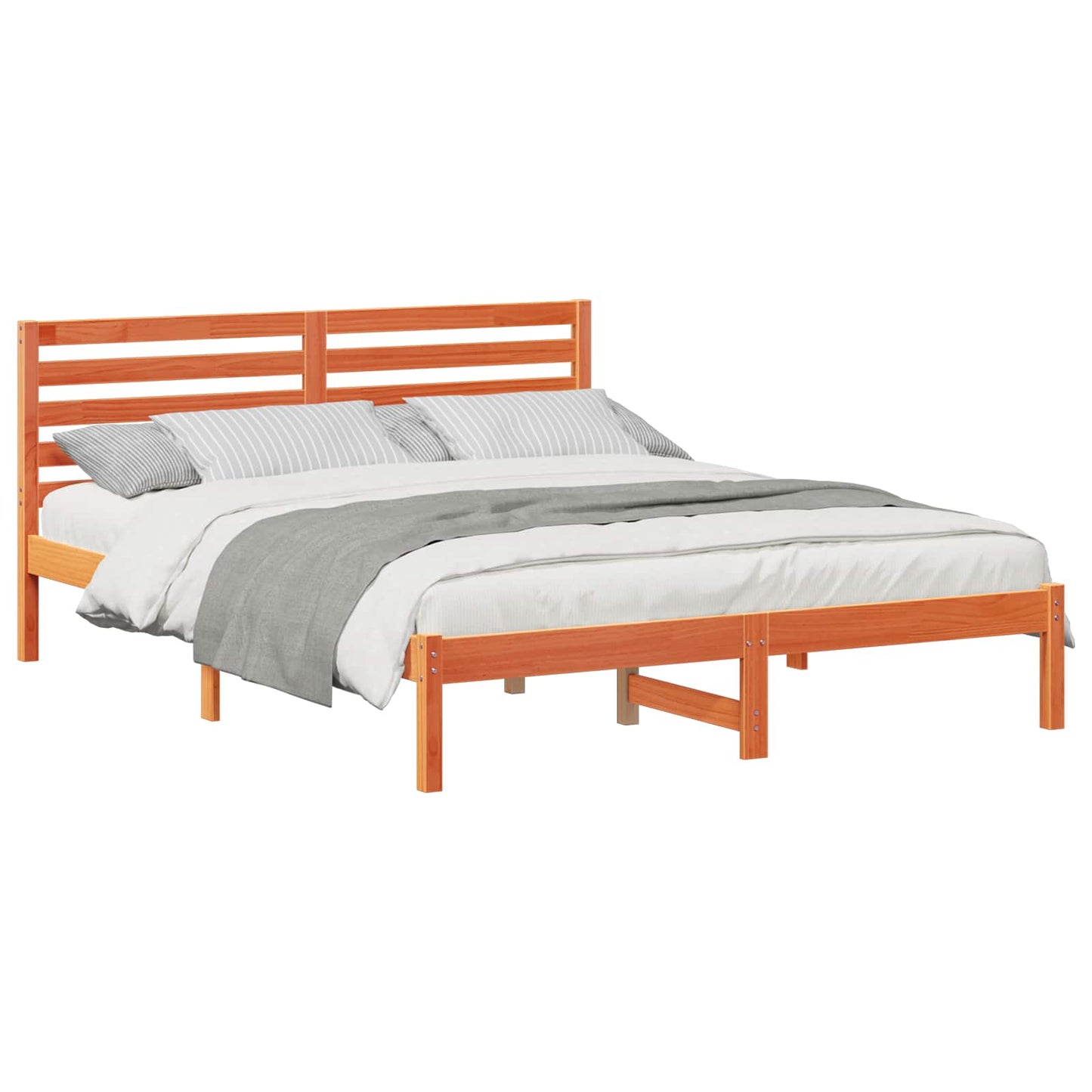Bed Frame with Headboard Wax Brown 160 x 200 cm Solid Pine Wood