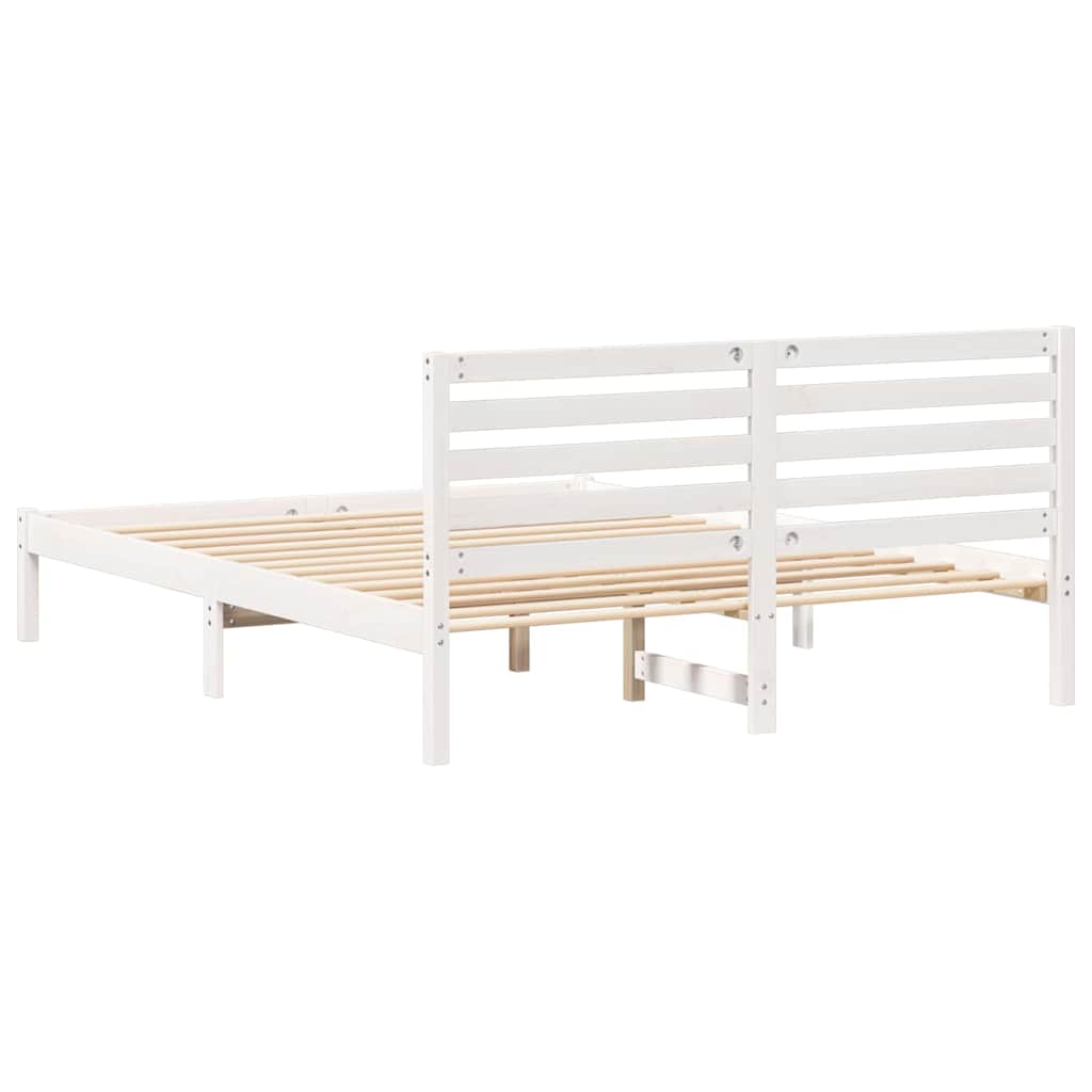 Bed Frame with Headboard White 150 x 200 cm Solid Pine Wood