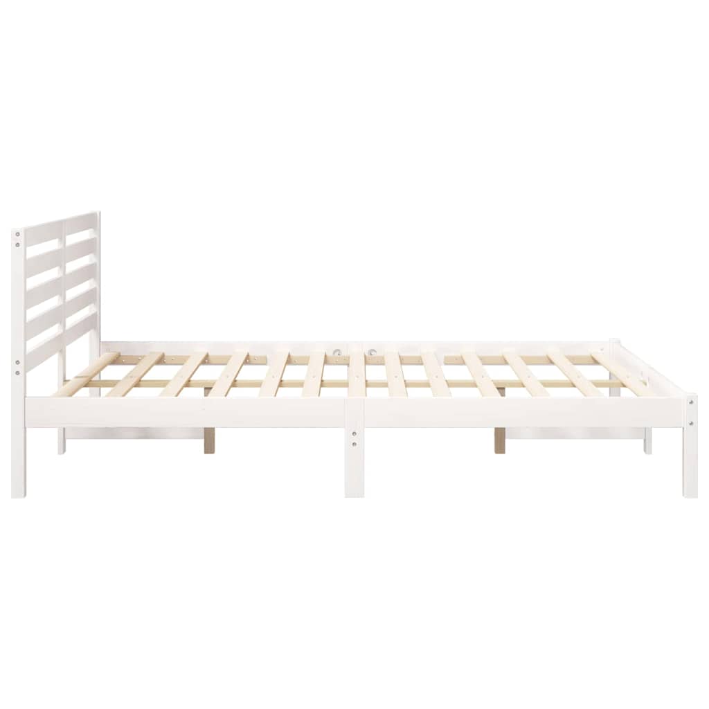 Bed Frame with Headboard White 150 x 200 cm Solid Pine Wood