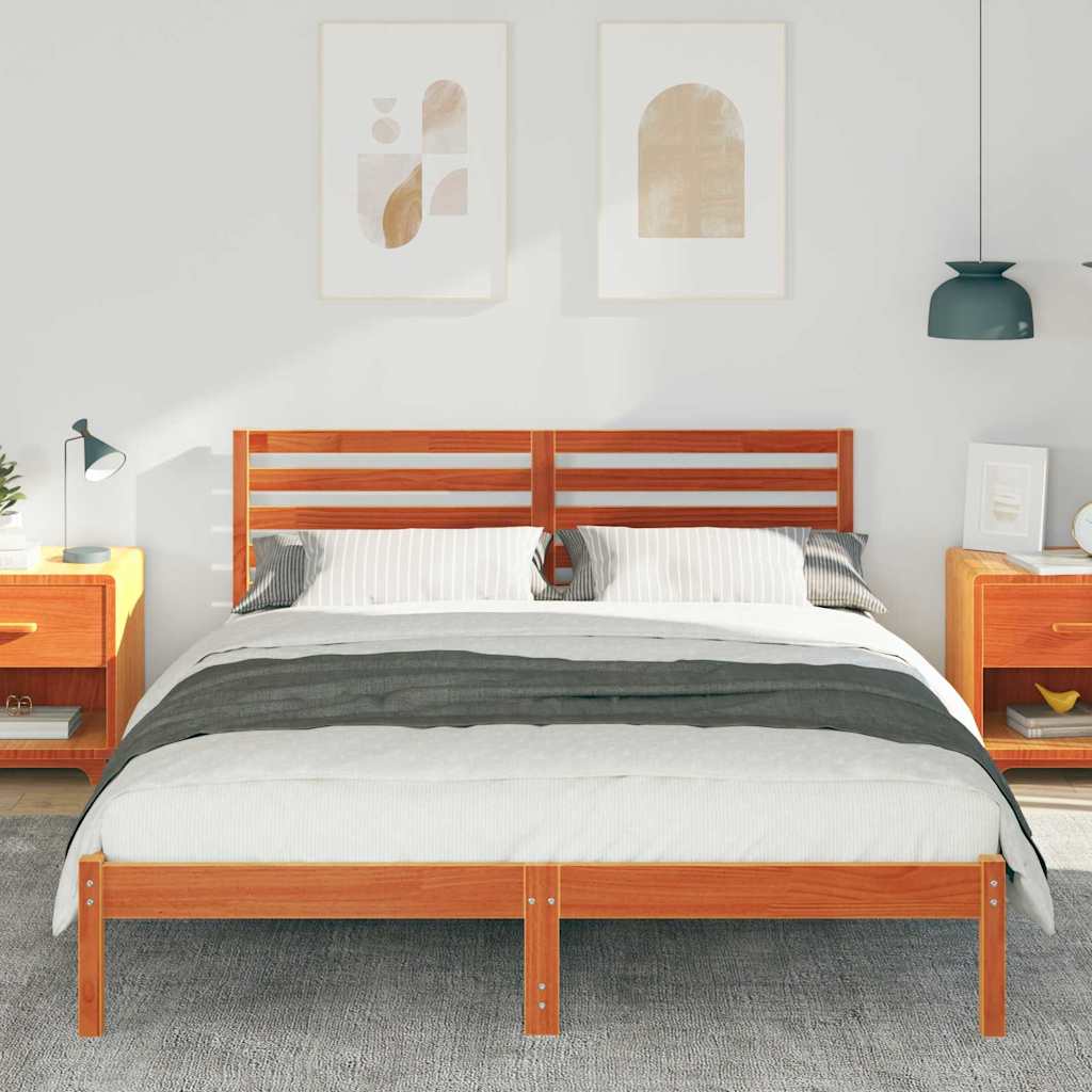 Bed Frame with Headboard Wax Brown 150 x 200 cm Solid Pine Wood