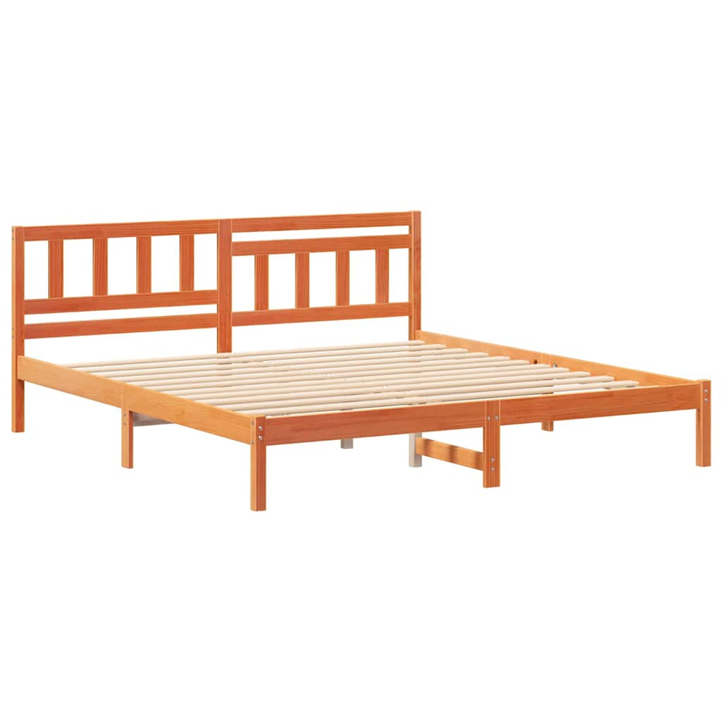 Bed Frame with Headboard Wax Brown 150 x 200 cm Solid Pine Wood