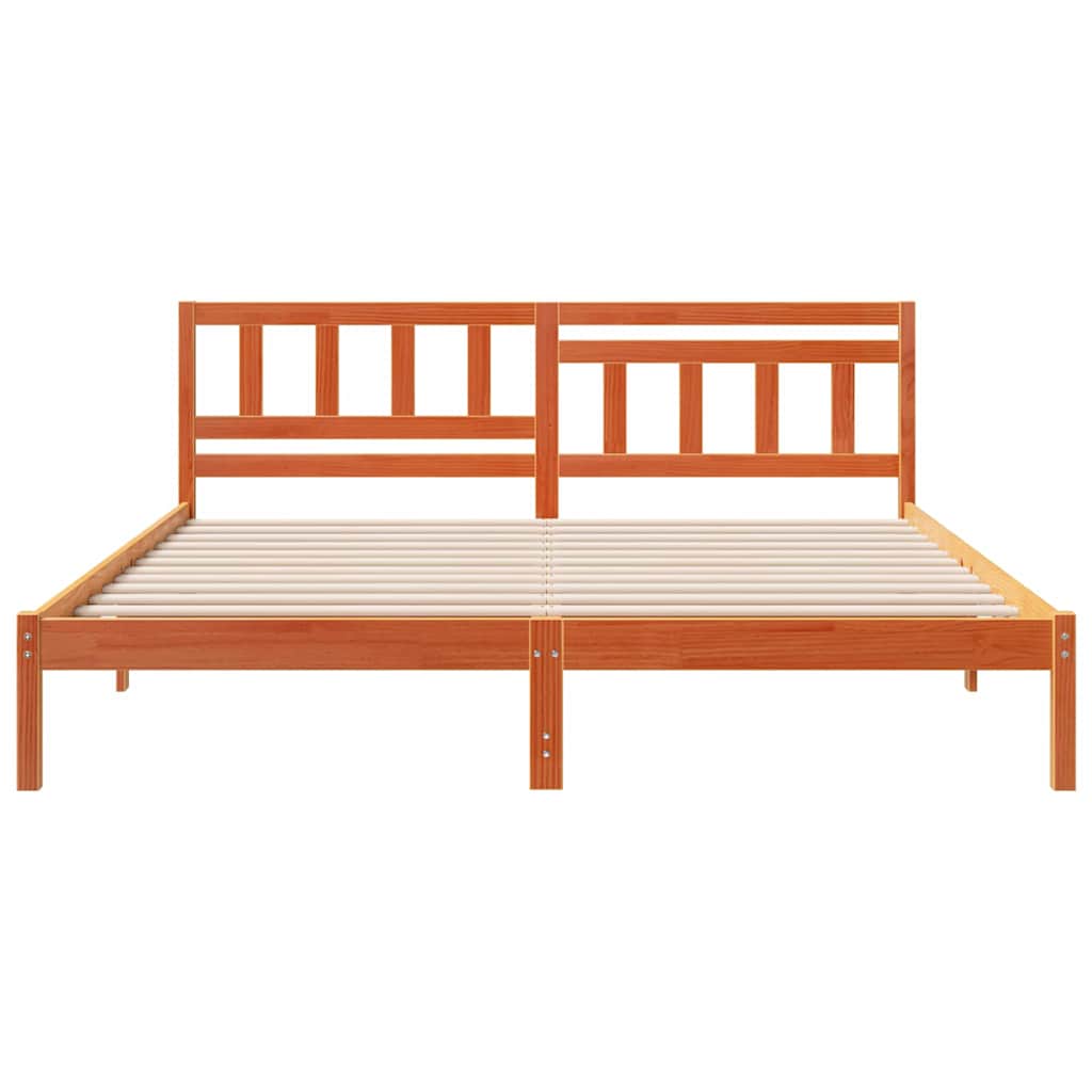 Bed Frame with Headboard Wax Brown 150 x 200 cm Solid Pine Wood