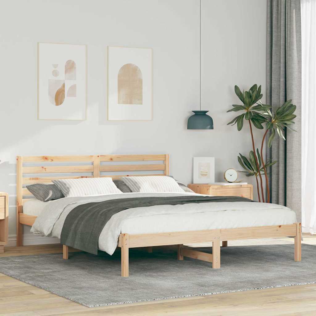 Bed Frame with Headboard Brown 140 x 200 cm Solid Pine Wood