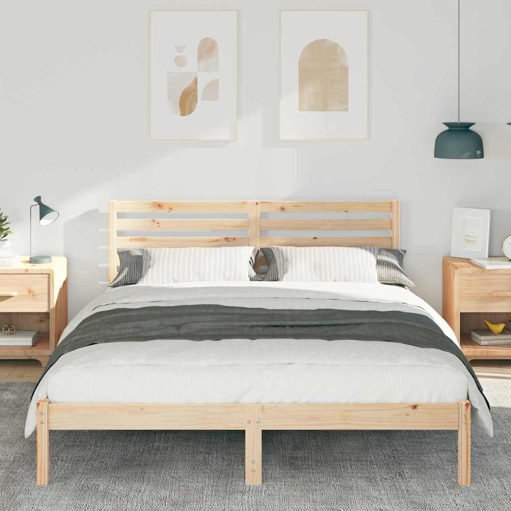 Bed Frame with Headboard Brown 140 x 200 cm Solid Pine Wood