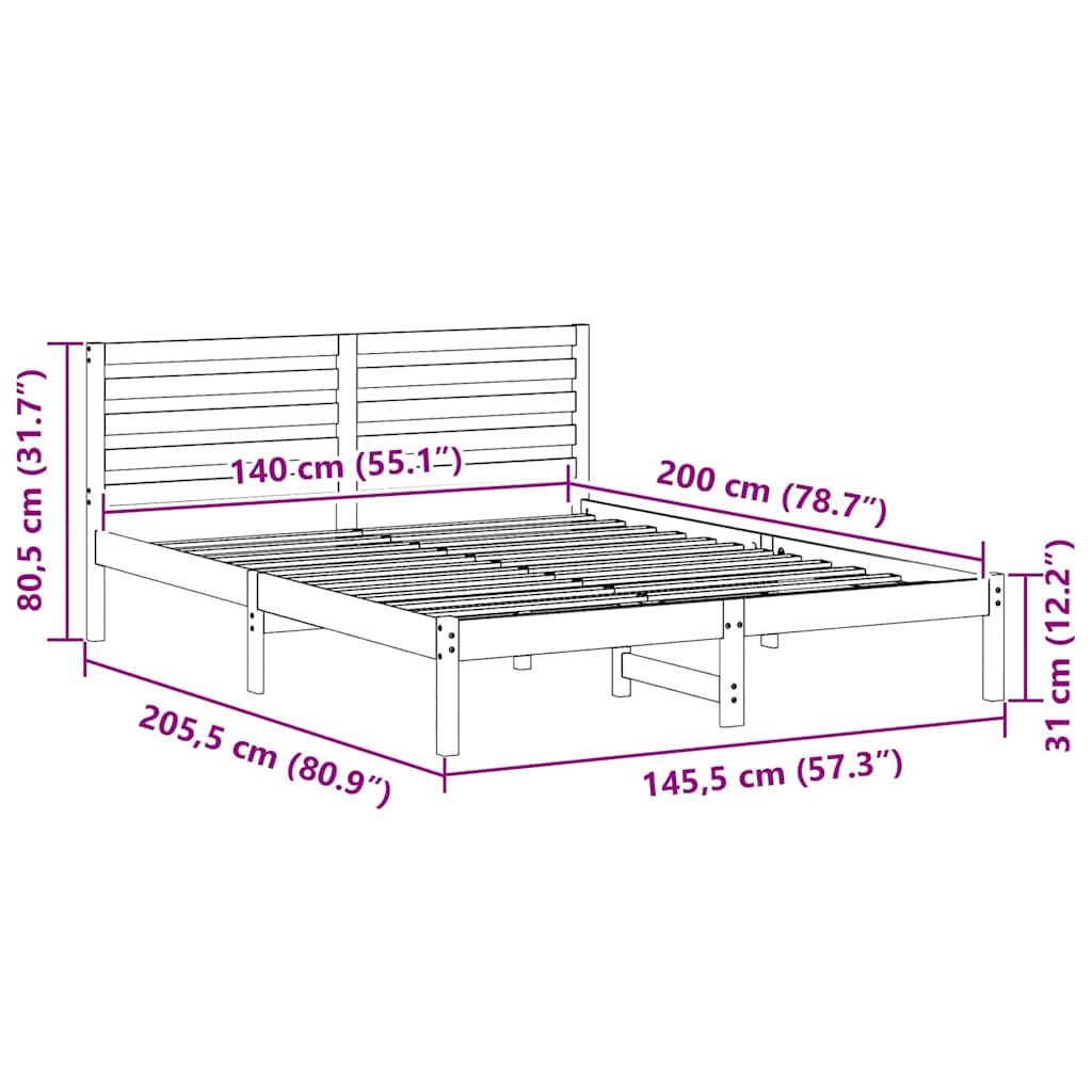 Bed Frame with Headboard Brown 140 x 200 cm Solid Pine Wood