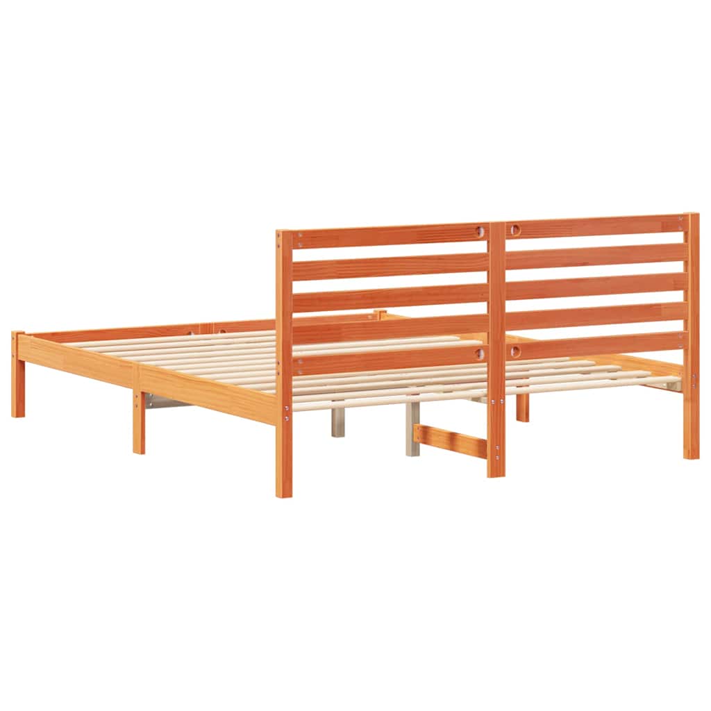Bed Frame with Headboard Wax Brown 140 x 200 cm Solid Pine Wood