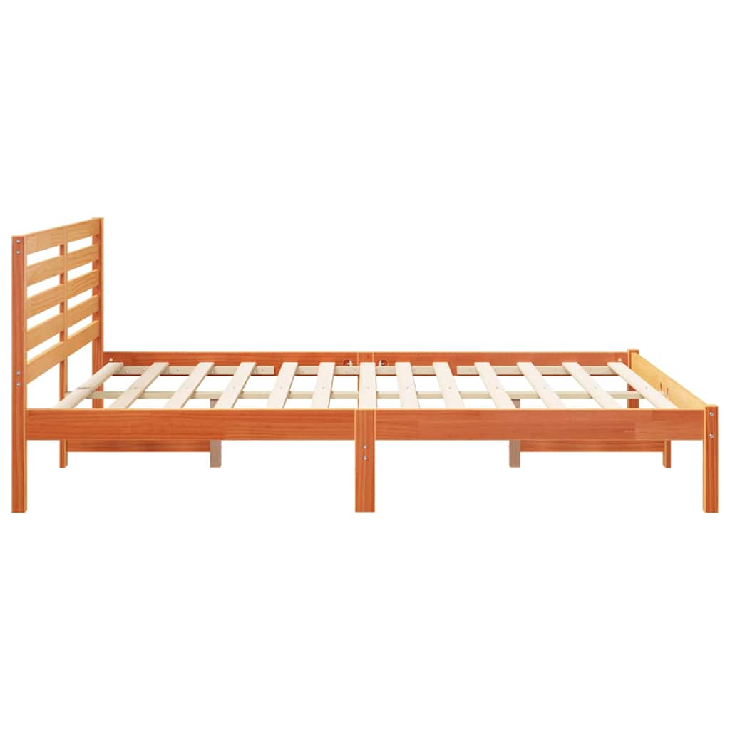Bed Frame with Headboard Wax Brown 140 x 200 cm Solid Pine Wood