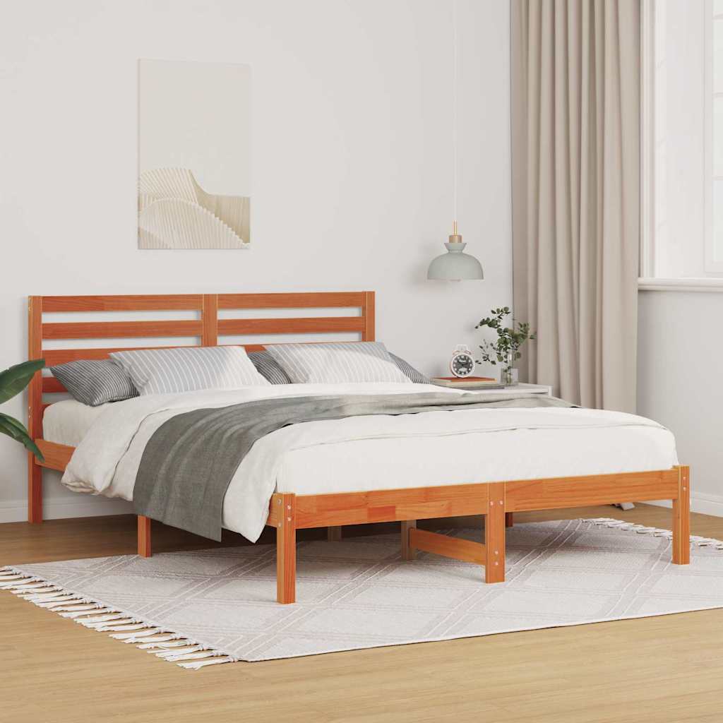 Bed Frame with Headboard Wax Brown 120 x 200 cm Solid Pine Wood