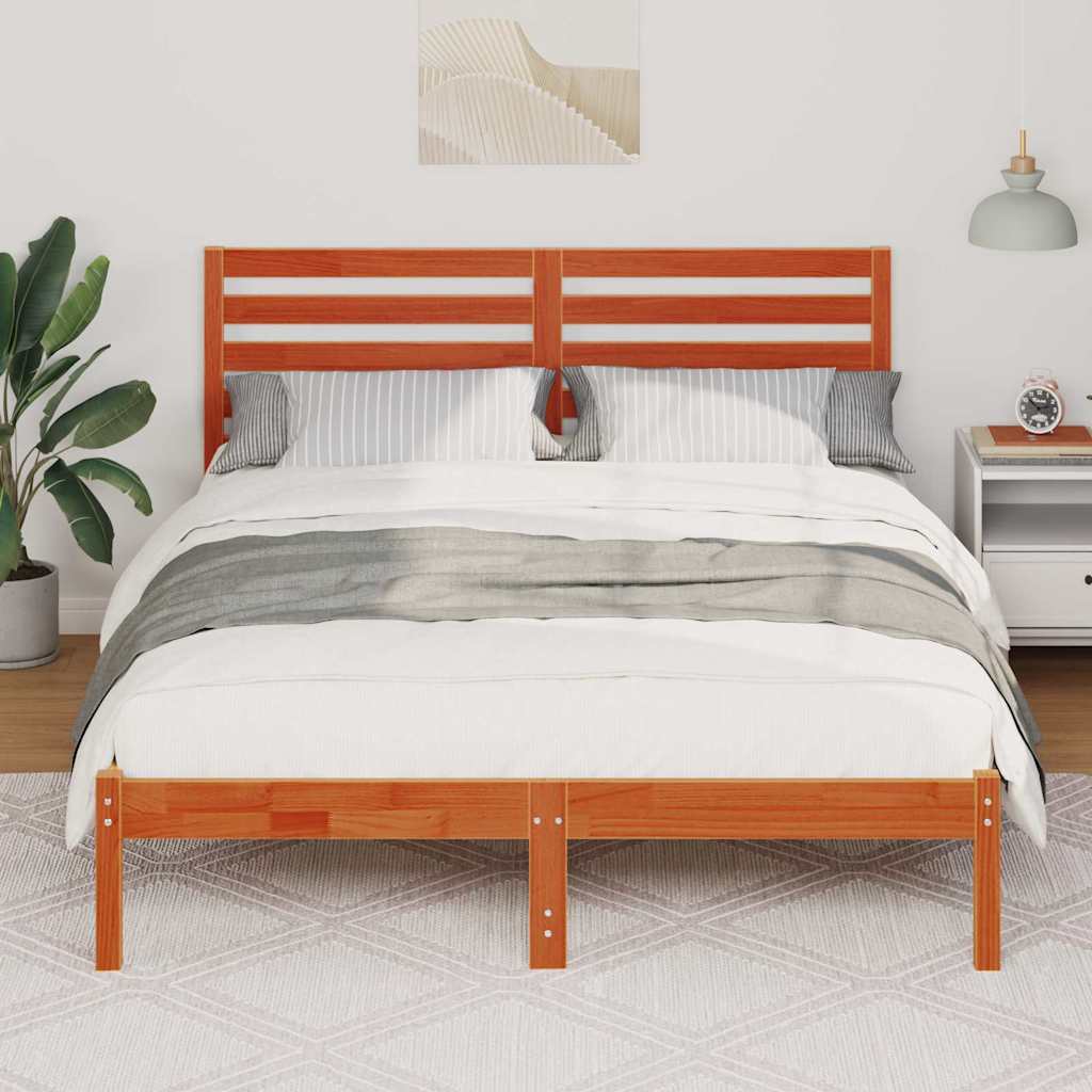 Bed Frame with Headboard Wax Brown 120 x 200 cm Solid Pine Wood