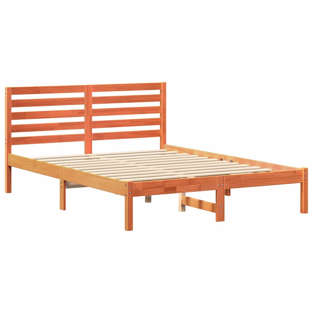 Bed Frame with Headboard Wax Brown 120 x 200 cm Solid Pine Wood