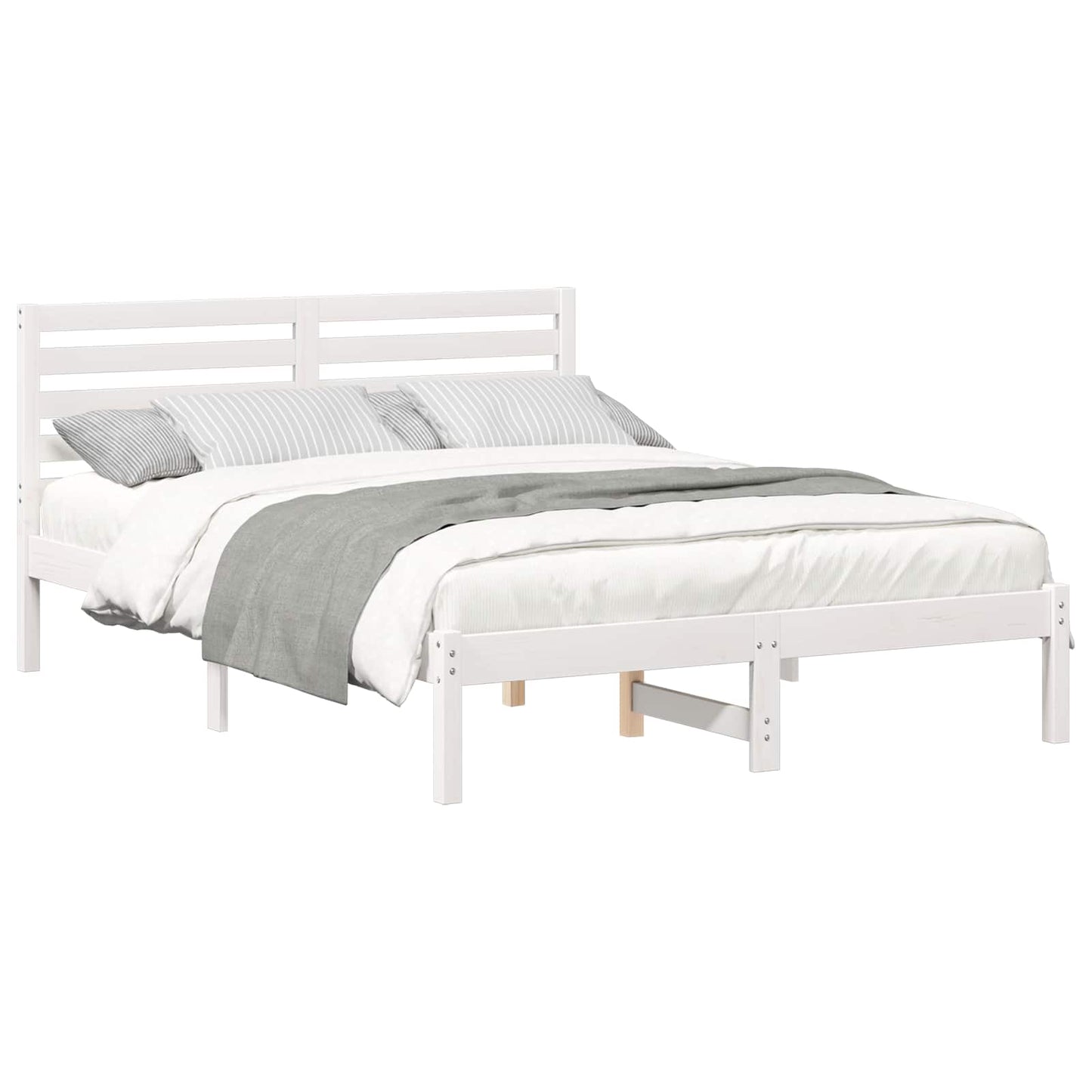 Bed Frame with Headboard White 140 x 190 cm Solid Pine Wood