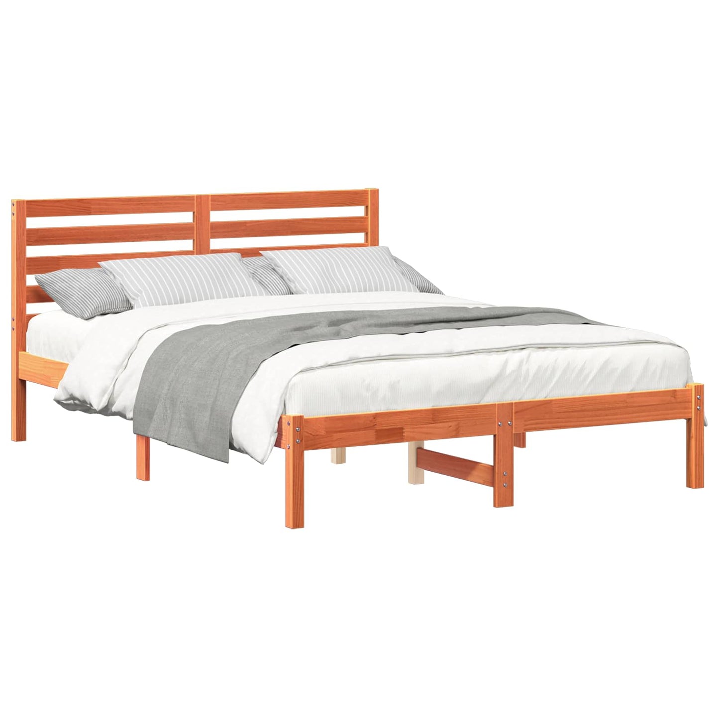 Bed Frame with Headboard Wax Brown 140 x 190 cm Solid Pine Wood