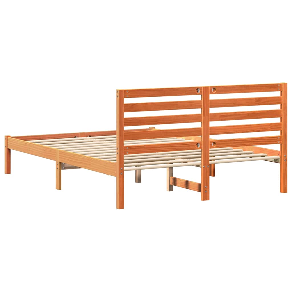 Bed Frame with Headboard Wax Brown 140 x 190 cm Solid Pine Wood