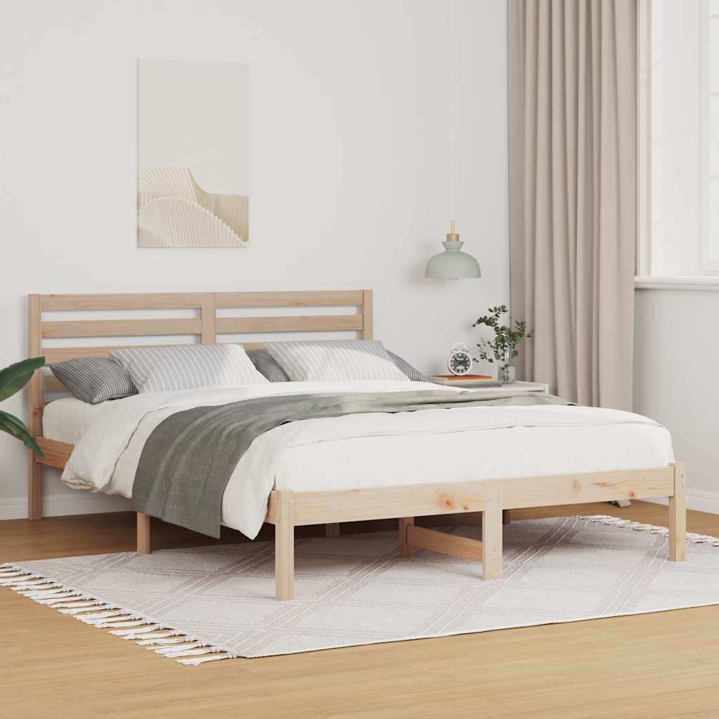Bed Frame with Headboard Brown 135 x 190 cm Solid Pine Wood