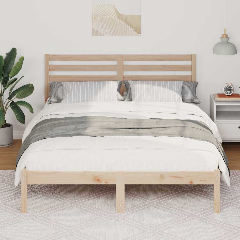 Bed Frame with Headboard Brown 135 x 190 cm Solid Pine Wood