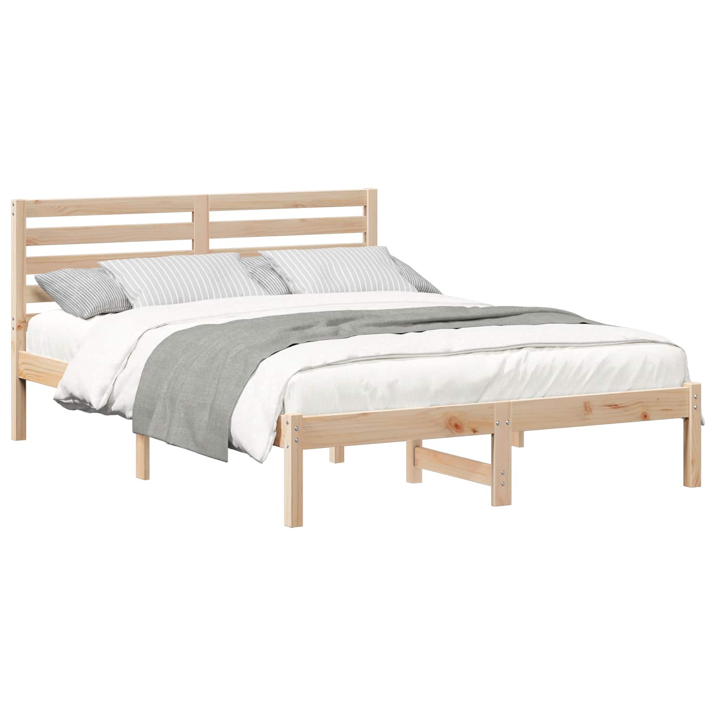 Bed Frame with Headboard Brown 135 x 190 cm Solid Pine Wood