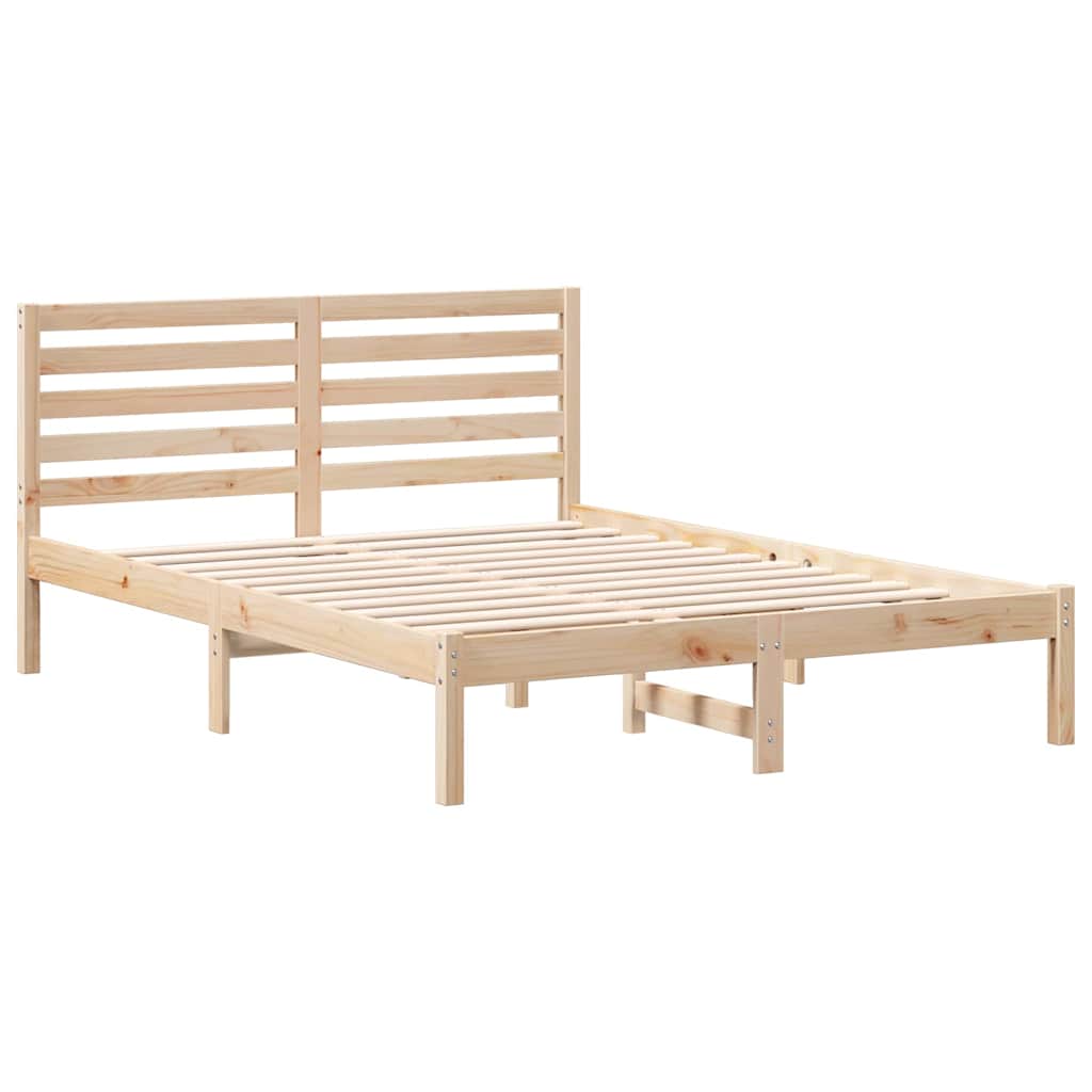 Bed Frame with Headboard Brown 135 x 190 cm Solid Pine Wood