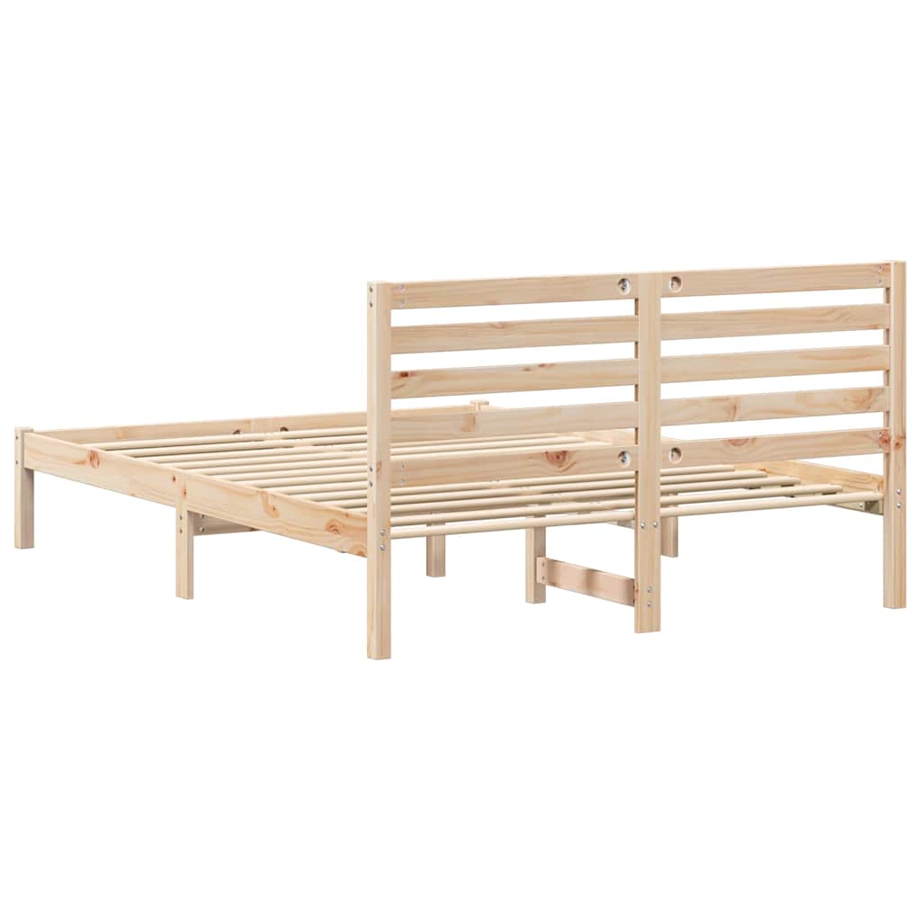 Bed Frame with Headboard Brown 135 x 190 cm Solid Pine Wood