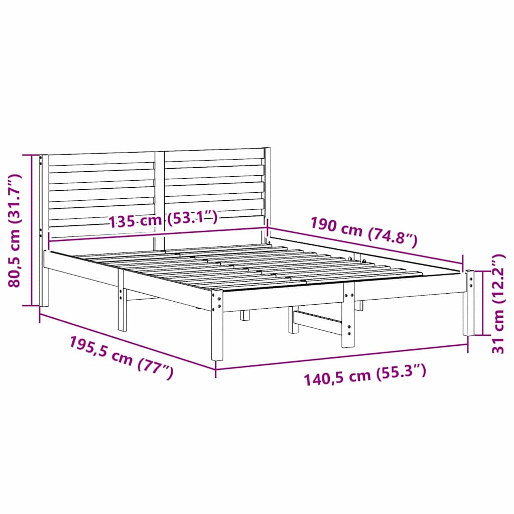 Bed Frame with Headboard Brown 135 x 190 cm Solid Pine Wood