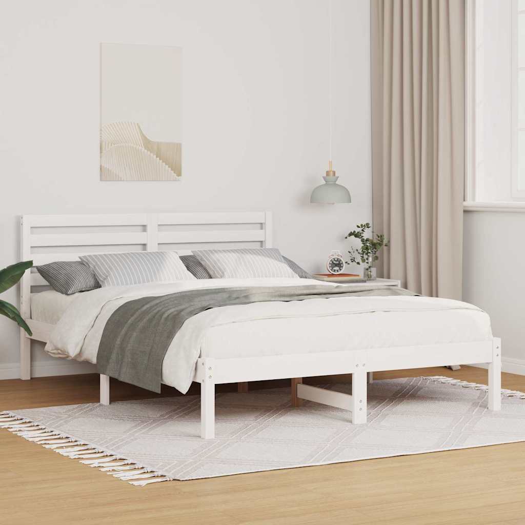 Bed Frame with Headboard White 135 x 190 cm Solid Pine Wood